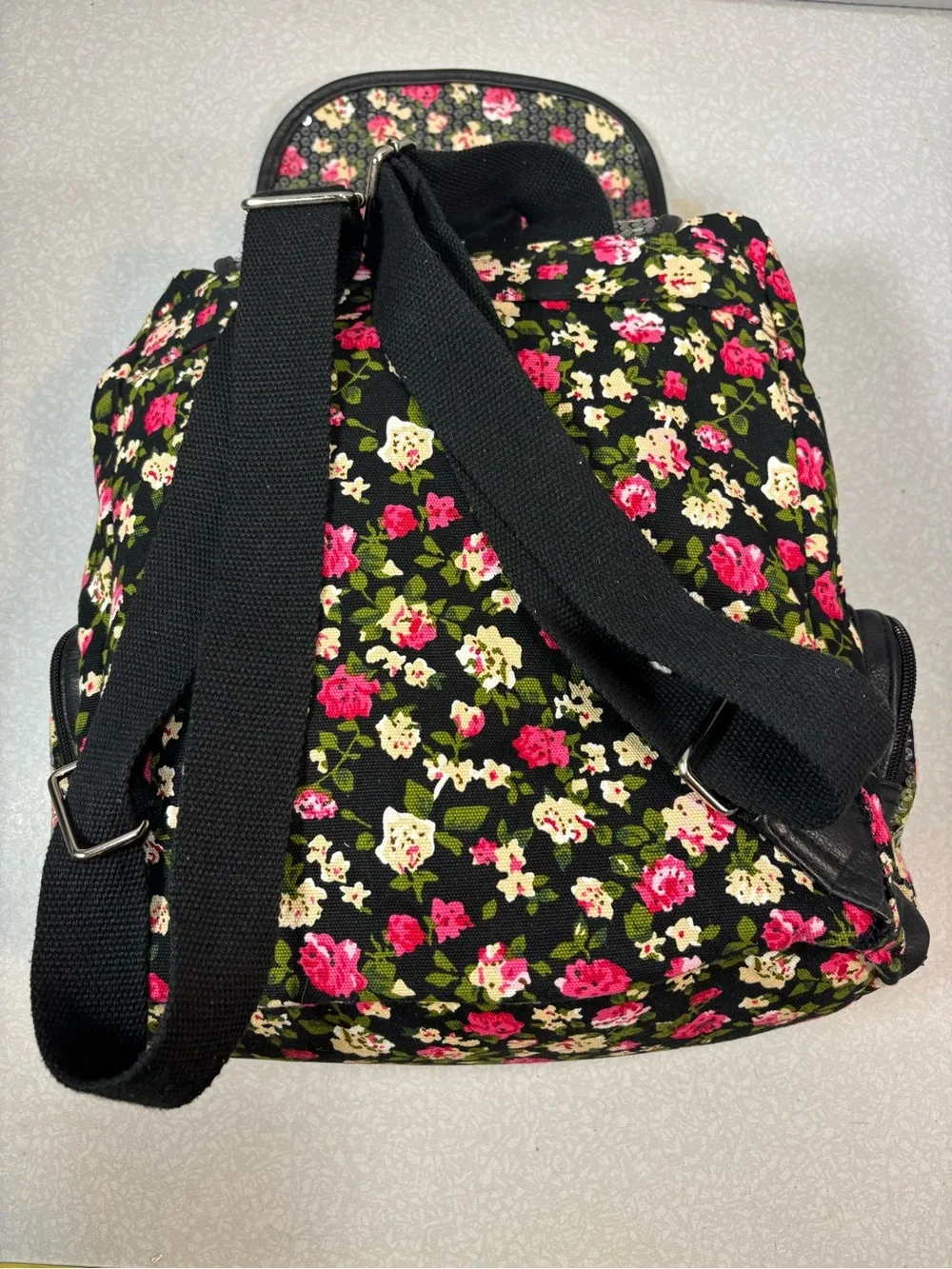 Candie's Black Floral Sequin Backpack with Pink & Cream Accents